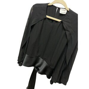 St John Black Silk and Satin Dolman Sleeve Blouse with Waist Sash